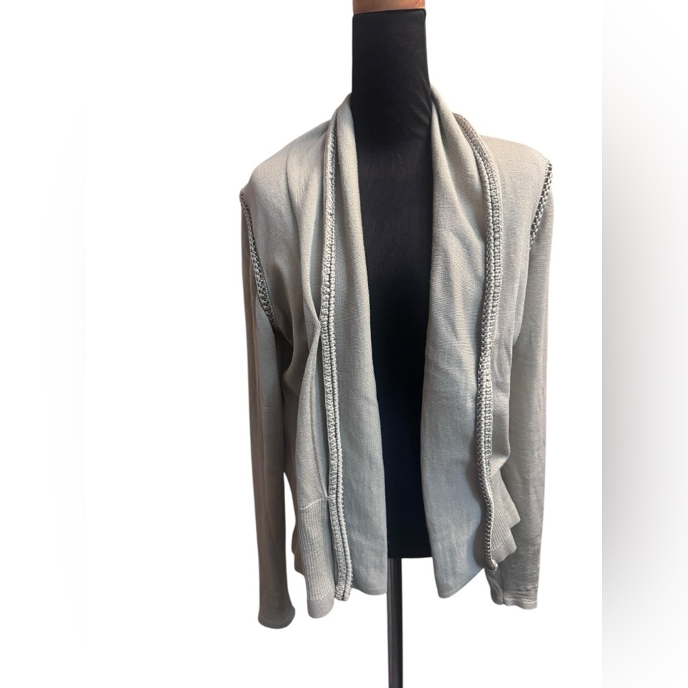 MERINO EXTRA FINE ELIE TAHARI Open Front Cable Knit Cardigan Super Soft Cream